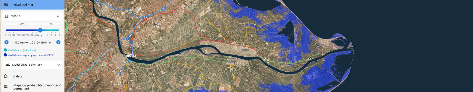 Permanent flooding viewer due to rising sea levels