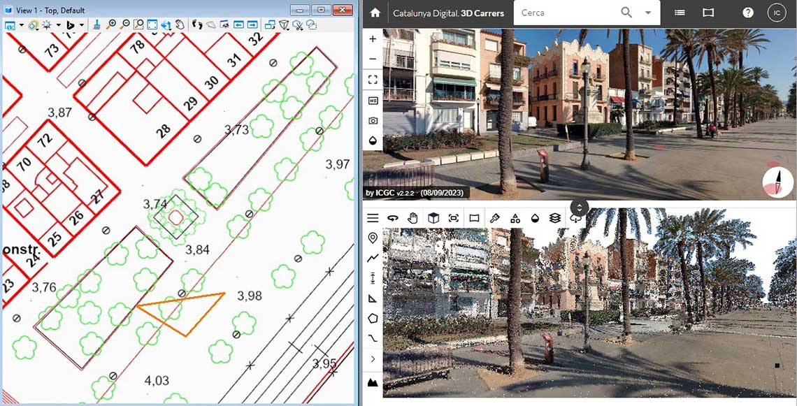 Interfície del Visor 3D Carrers: Mapa de situació, imatge i núvol de punts