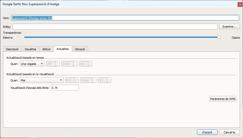 Apartat "Actualitza" del diàleg "Nou superposició d'imatge"