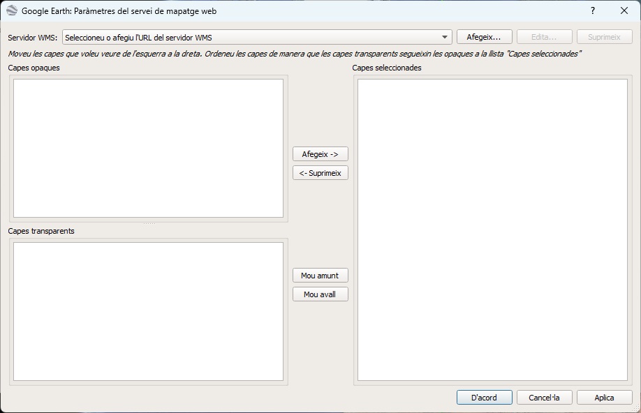 Afegir adreça URL del servidor WMS