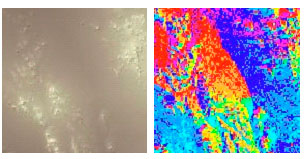 Direcció de flux: a) model digital d'elevacions ràster; b) ràster de direcció de flux