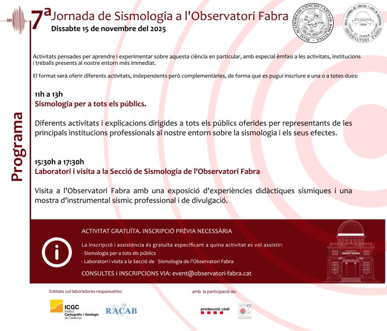 Cartell amb el programa de la 7a jornada de sismologia