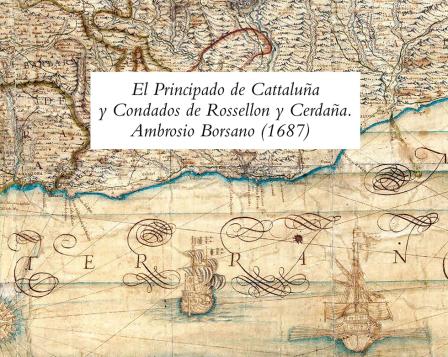 Portada del llibre-mapa "El Principado de Cattaluña y Condados de Rossellon y Cerdaña. Ambrosio Borsano (1687)"