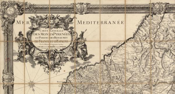 Detall de la Carte generale des Monts Pyrénees, et partie des royaumes de France et d'Espagne de Roussel i La Blottière, 1730 (RC.6976/9, ICGC)