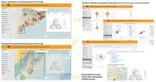 Several images of the exploitation and use of the application. At the top left, main view; to the right, univariate and bivariate analysis of hydrogeochemical data; and at the bottom, different views of data representation. Several images of the exploitation and use of the application. At the top left, main view; to the right, univariate and bivariate analysis of hydrogeochemical data; and at the bottom, different views of data representation.