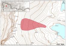 Figura 1. Mapa amb la cartografia de l’allau accidental en color coral