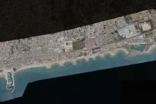 Vista del casco urbano y la playa de Cunit con una serie de espigones perpendiculares a la costa, después del temporal Nelson, mediante el Visor Comparador de la Costa.