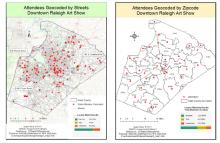 Comparació entre la geocodificació d'adreces (esquerra) i la geocodificació de codis zonals (dreta)