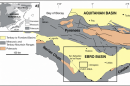 Geological map of the Ebro Basin, seismic profile of the Lopín structure, and six maps showing the extent of the injected CO₂ over time.