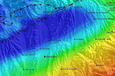 Bouguer gravity anomaly map (from −26 to +6 mGal) of the Vallès Fault area, displayed over a shaded-relief topographic background.